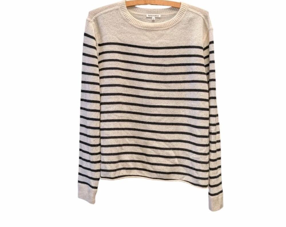 Reformation Cashmere Boyfriend Sweater Gossamer Black Stripes XS